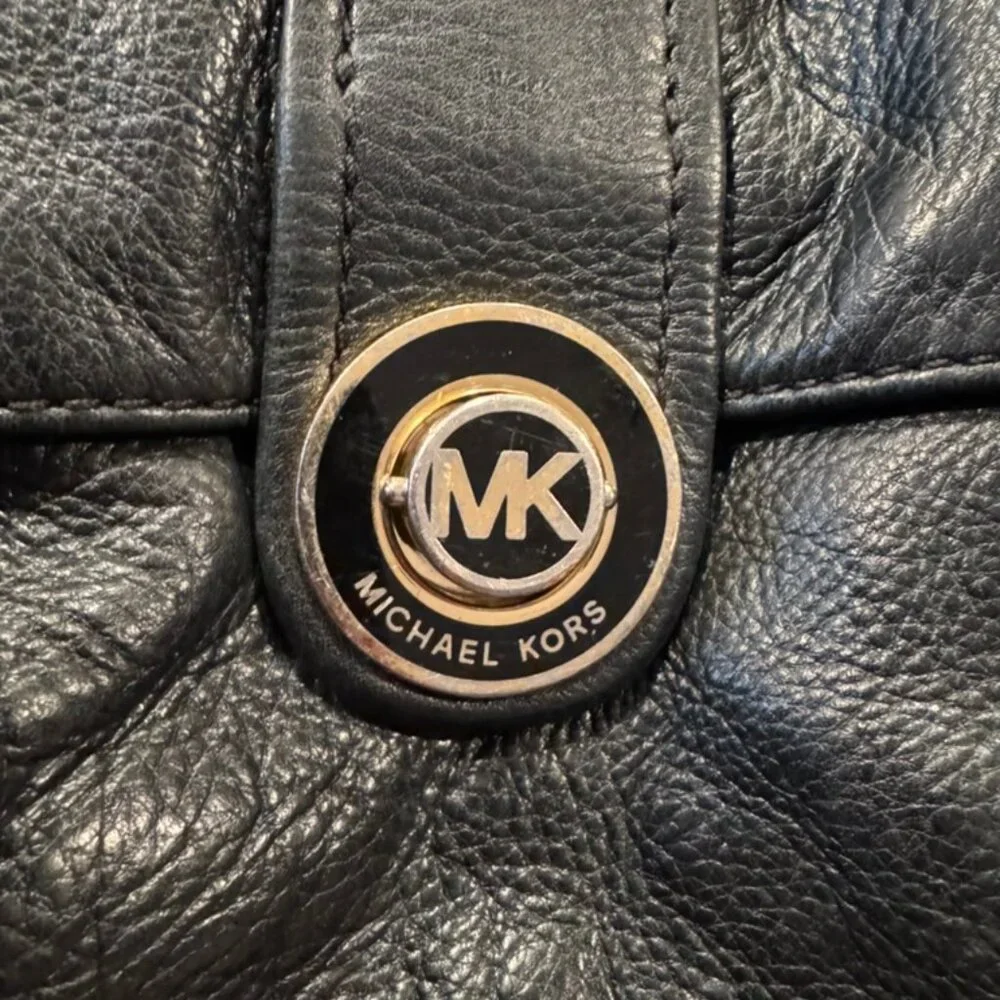 Michael Kors Black Leather Shoulder Bag Slouchy Hobo Gold Hardware Handbag